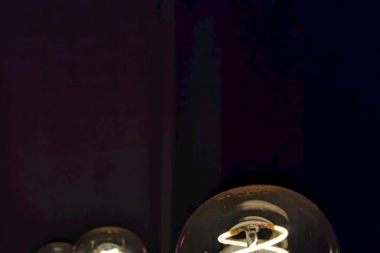 a light bulb sitting on top of a wooden table